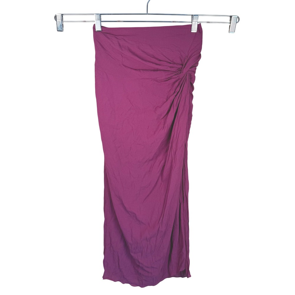 Vix Paula Hermanny Cover Up Maxi Skirt Womens S Magenta Side Knot Smocked Sarong